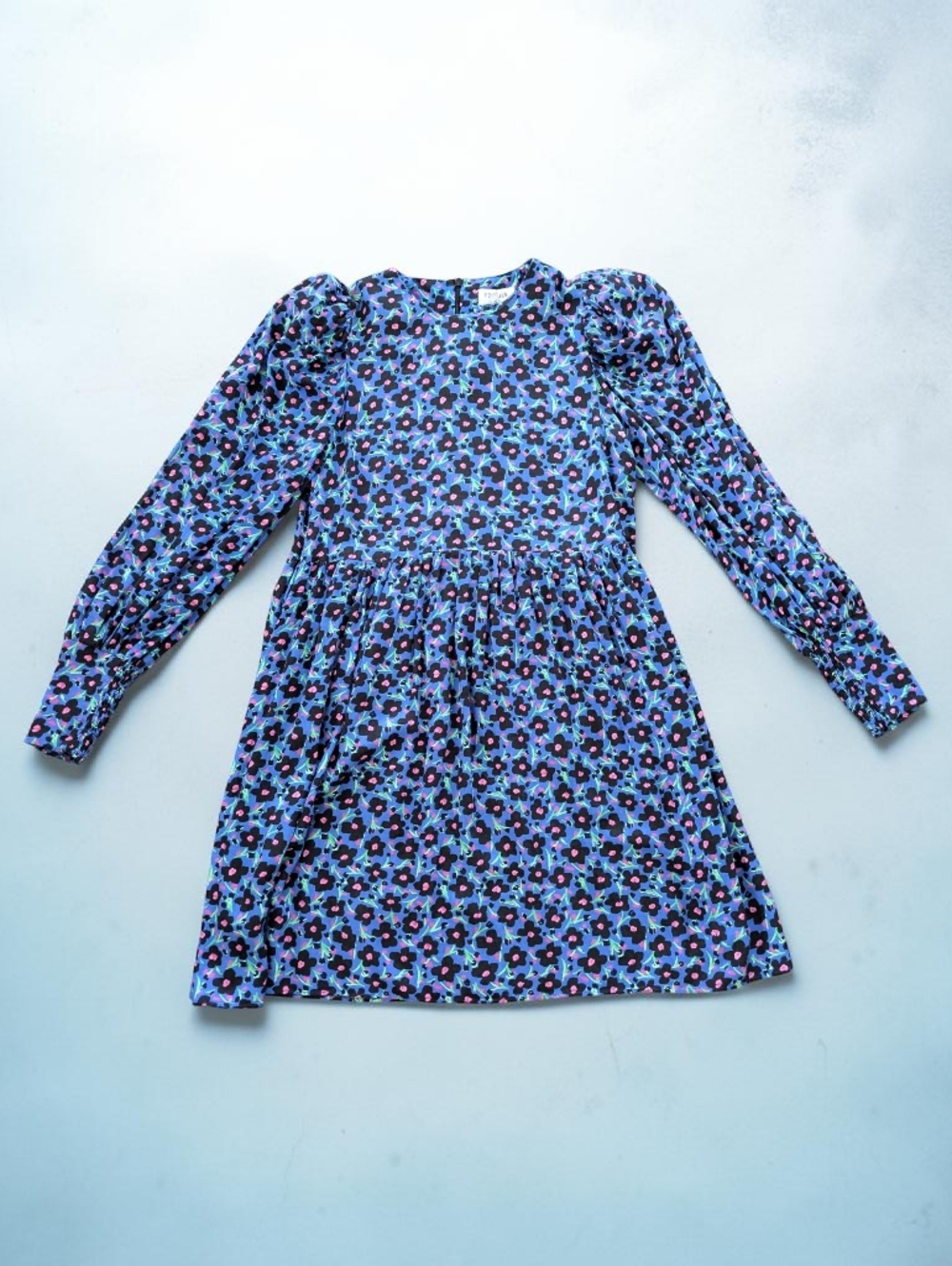 Fresha London Blue Floral Dress Womens Size XXS Black‎ Flowers Long Sleeves
